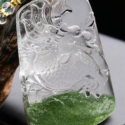 加大号天然巴西绿幽灵俏色龙牌吊坠毛衣链两用款全净体114.3g即