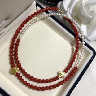 天然珊瑚圆珠手链手串4.5mm原色有机宝石阿卡沙丁牛血红科西嘉速