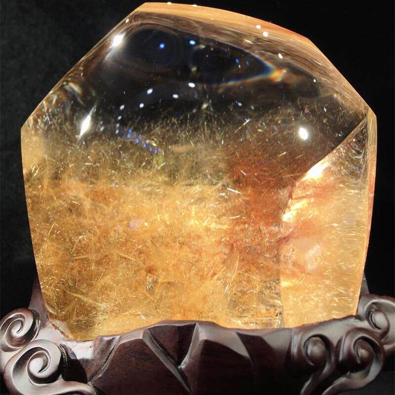 天然水晶巴西原矿金发晶景石摆件2215g金发晶钛晶板钛猫眼原矿速