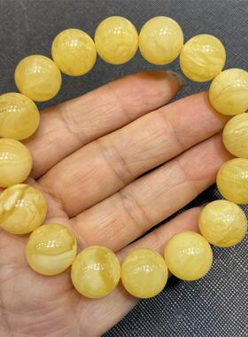 天然原矿俄料蜜蜡圆珠手链手串14mm虎皮妖花纹无优化无烤色琥珀速