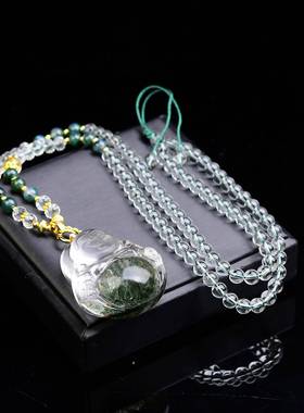 天然巴西绿幽灵俏色弥勒笑佛吊坠项链规格45*36*18mm 重71.9克ss0