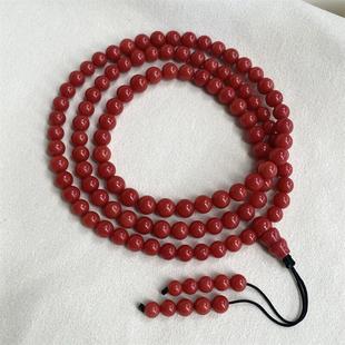 天然沙丁珊瑚佛珠手链手串6mm原色有机宝石阿卡牛血红科西嘉速