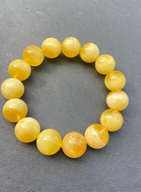 天然俄料原矿蜜蜡聚宝盆蜜蜡手链手串14mm+无优化无烤色琥珀速