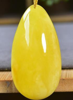 天然俄料原矿鸡油黄蜜蜡水滴女款项链吊坠24.3克无优化无烤色秀