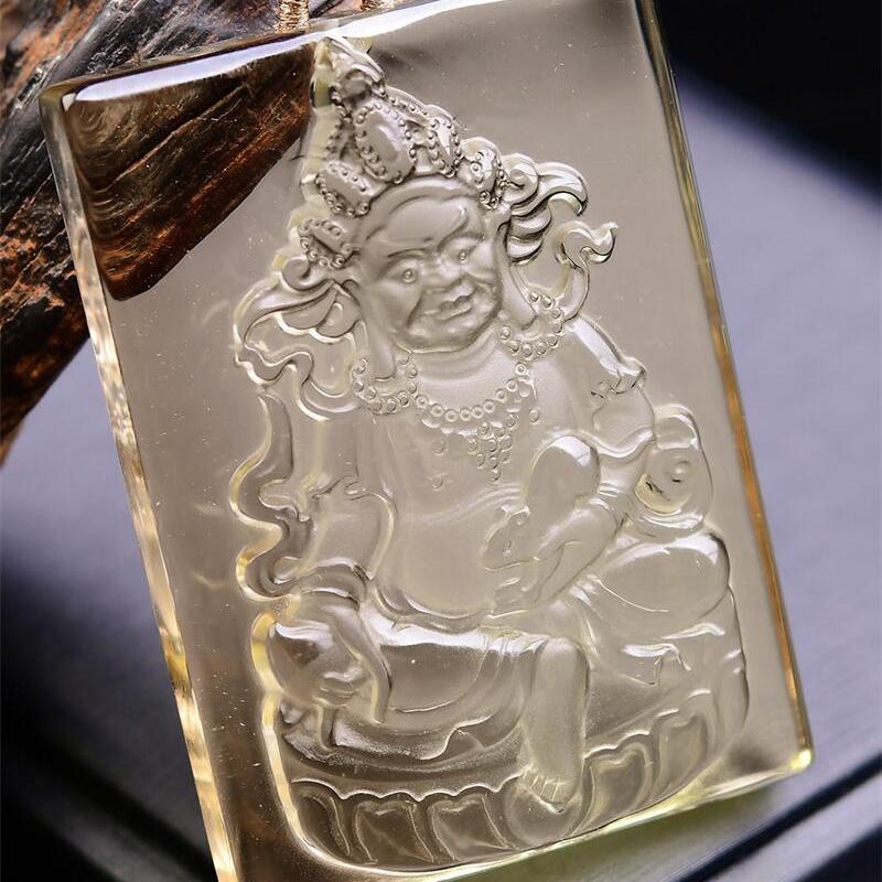 加大号天然巴西茶黄水晶财神吊坠毛衣项链两用款手工雕工62g即