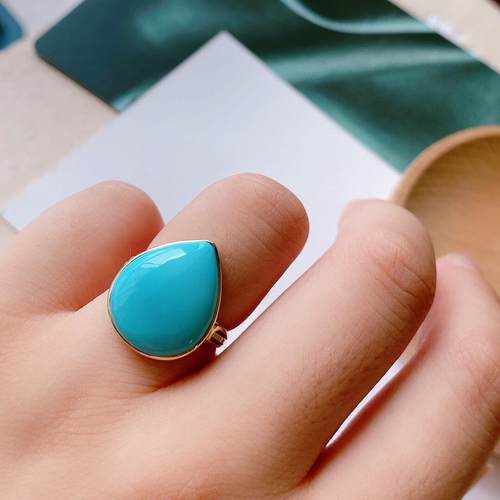 天然湖北原矿绿松石爱心 桃心形戒指 高瓷高蓝18k金镶嵌伴钻石jd0