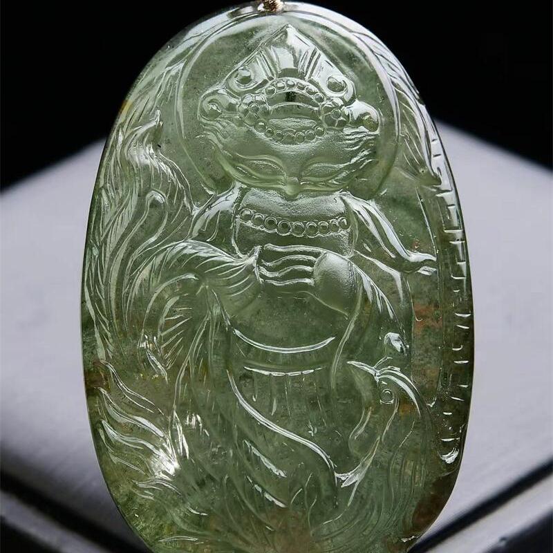 加大号巴西天然绿红幽灵九尾狐狸凤凰吊坠毛衣项链两用款99g即