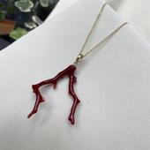 天然阿卡珊瑚枝女款 项链吊坠原色有机宝石阿卡沙丁黑赤血科西嘉速