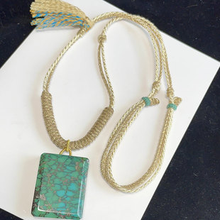 天然湖北原矿高瓷绿松石平安无事牌项链吊坠乌兰花方牌无油无水