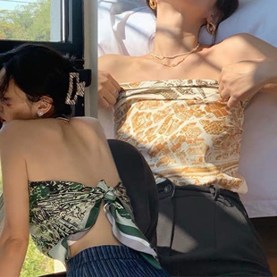 方巾丝巾女90x90法式复古小众抹胸丝巾辣妹内搭性感气质防晒披肩