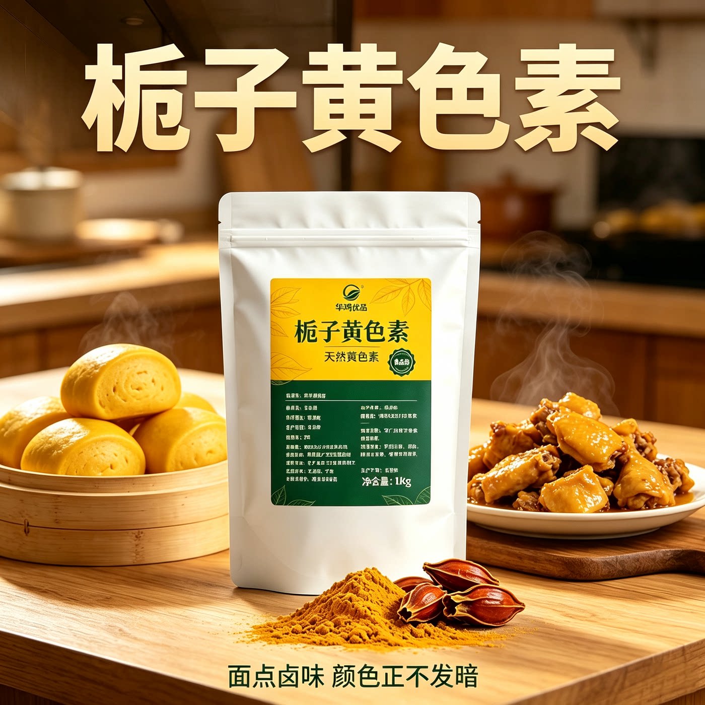 栀子黄色素天然食用色素粉1kg装面点卤味着色剂粉条盐焗黄焖上色