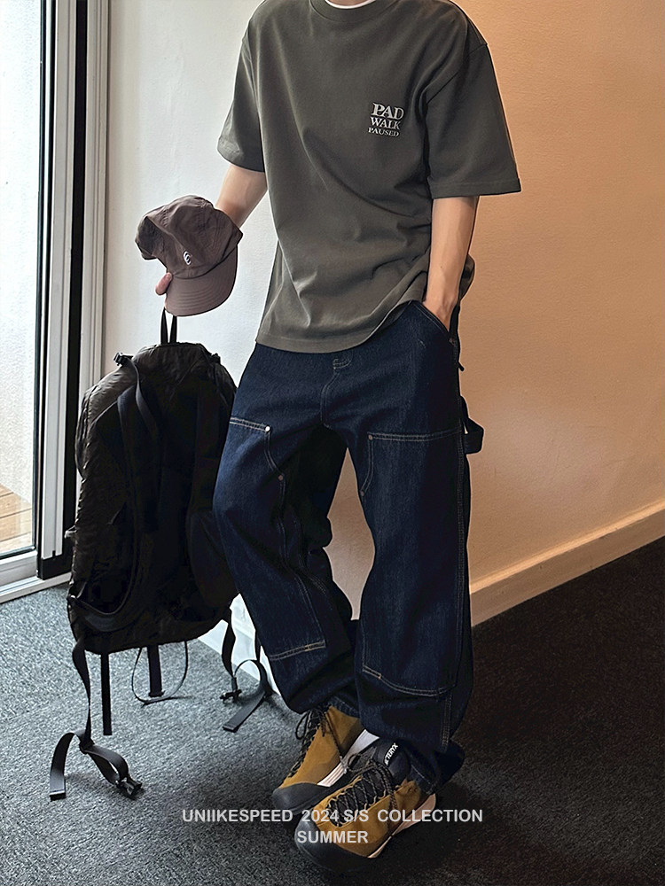 uniike油腻客 u哥推荐 四季卡哈深色牛仔直筒硬感长裤男百搭裤子