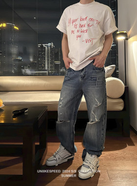 uniike油腻客拉链长裤牛仔裤