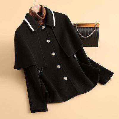 秋冬季短款大衣双面羊毛大衣小个子高级感斗篷可拆卸呢子大衣外套
