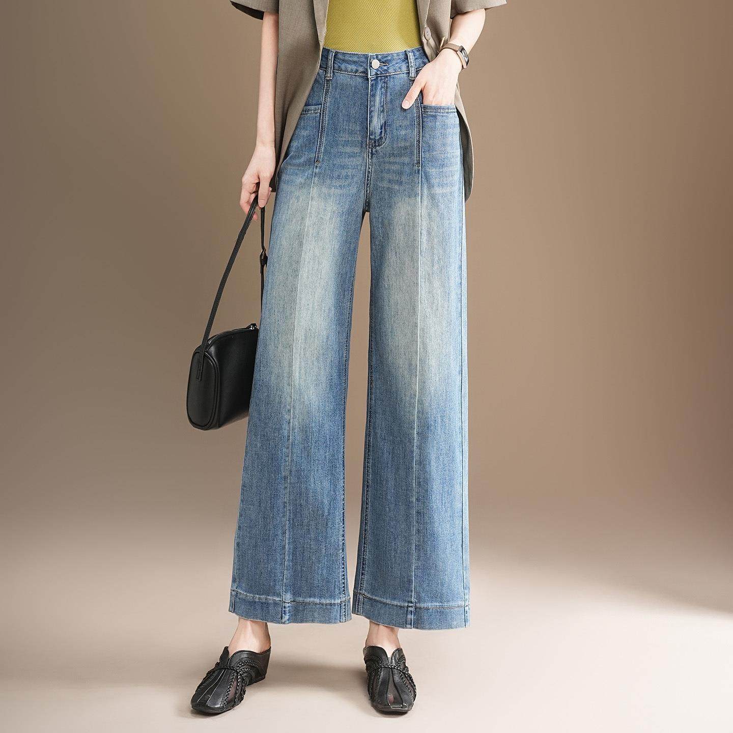 牛仔奶奶裤2026春季弹力窄版阔腿裤时尚韩版大码牛仔休闲女裤