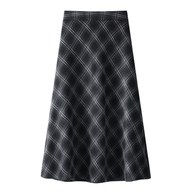 格子毛呢半身裙女款春秋冬季垂感
