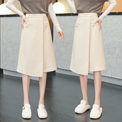 字半身裙女秋冬季不规则中长款裙