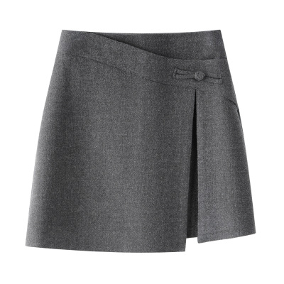新款灰色毛呢半身裙女秋冬高腰