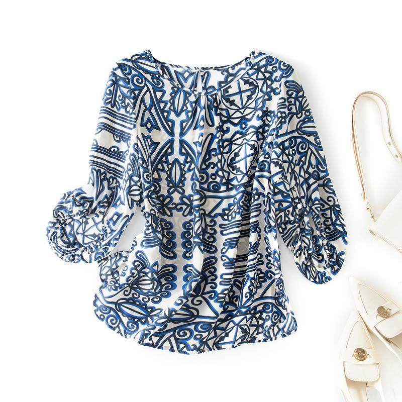 七分袖女士上衣时尚OL气质印花防晒衫2026年夏新款85126