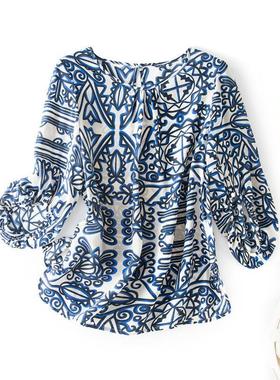 七分袖女士上衣时尚OL气质印花防晒衫2026年夏新款85126