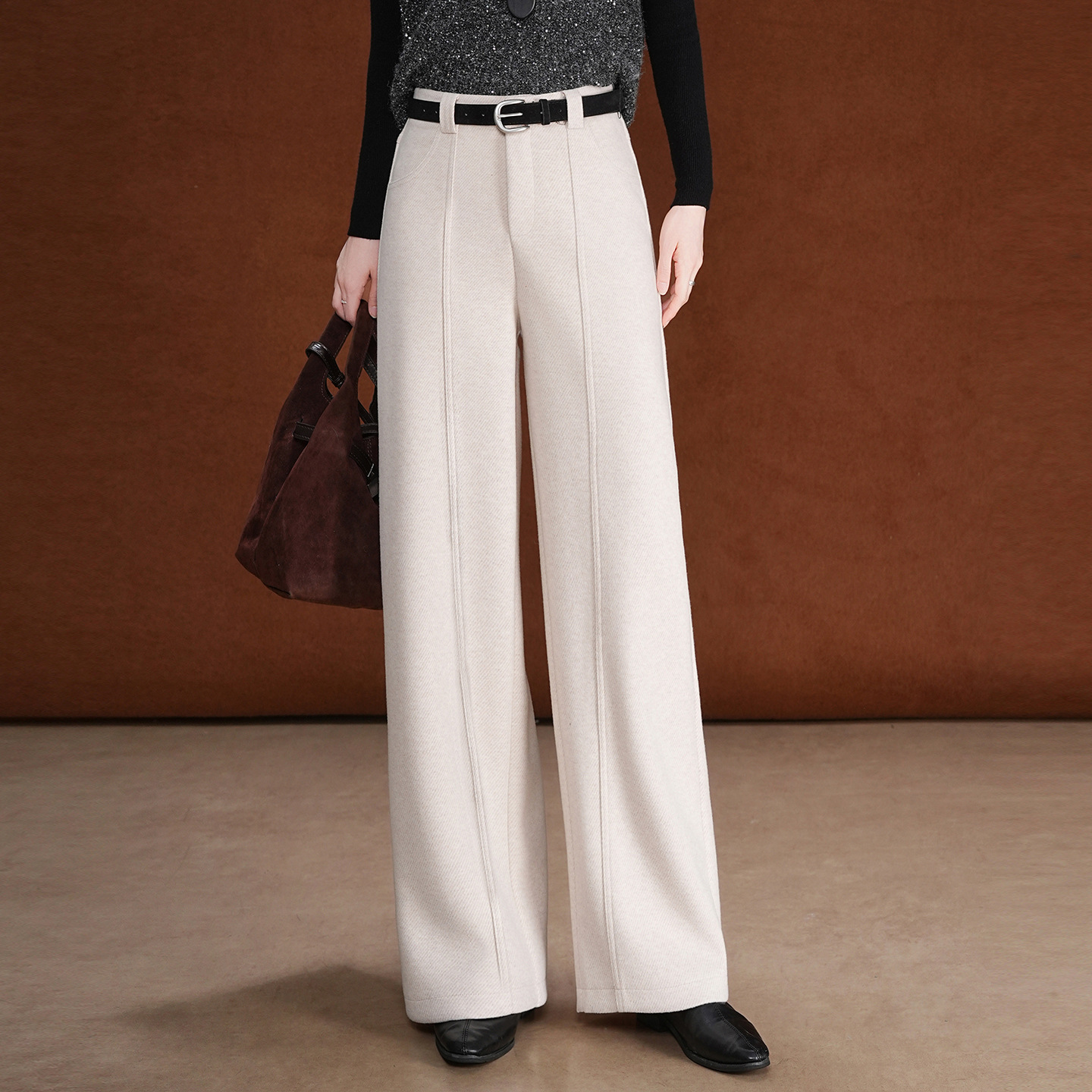 高腰通勤风垂坠感绵羊毛休闲裤