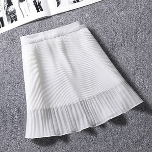 白色雪纺半身裙女夏天高腰小个子百褶裙字鱼尾短裙薄款240415A31