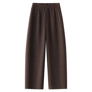 休闲裤 咖色毛呢休闲弯刀裤 阔腿哈伦裤 高腰宽松显瘦九分裤 女秋季