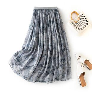 真丝半身裙女春夏高腰显瘦a字垂感长裙 熹妃85138 桑蚕丝大摆裙