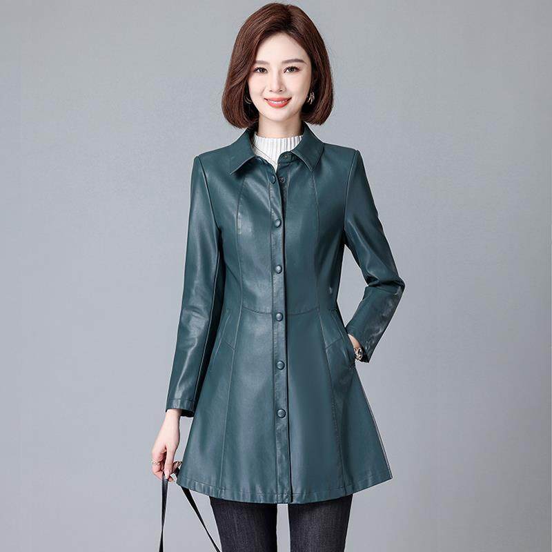 真皮皮衣女中长款2024秋冬新款海宁绵羊皮风衣女修身气质韩版外套,女装/女士精品,皮衣,淘宝优惠券,粉丝福利购,淘宝优惠卷