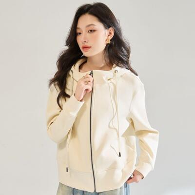 26春季新款丝滑软弹挺阔有型连帽拉链开衫宽松卫衣短外套女22652