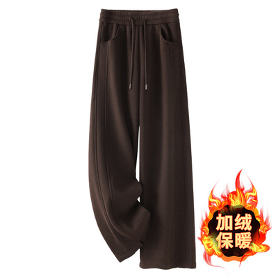 高腰咖色醋酸羊毛阔腿裤休闲裤