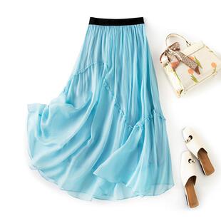 2026新款女气质大摆a字裙粉色半身长裙飘逸真丝半身裙桑蚕丝夏季