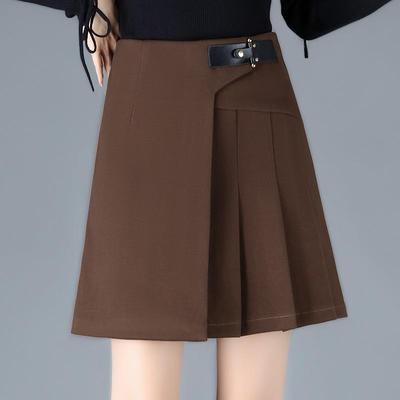 咖色半身裙秋冬女不规则短裙2024新款包臀裙高腰显瘦A字裙百褶裙