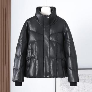 跨境25冬季新款绵羊皮羽绒服女短款休闲鸭绒加厚保暖皮衣外套
