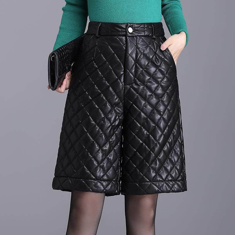 高腰皮裤五分裤女秋冬2024新款加厚夹棉宽松直筒PU皮裤子阔腿靴裤,女装/女士精品,休闲裤,淘宝优惠券,粉丝福利购,淘宝优惠卷