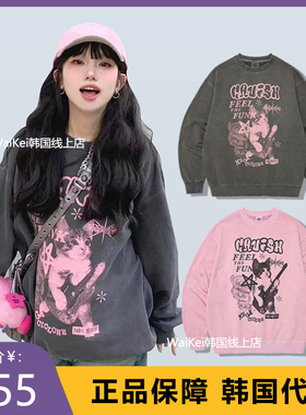 韩国潮牌cavish卫衣女圆领宽松纯棉长袖吉他猫咪秋冬男女情侣上衣