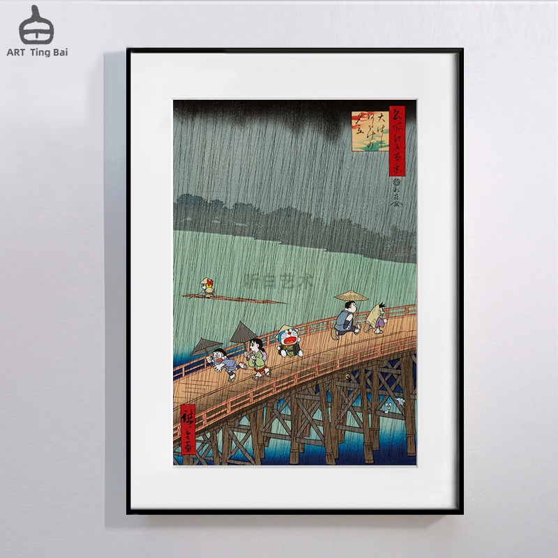 浮世绘神奈川冲浪哆啦A梦版画日式电表箱装饰画2024新款潮流挂画图片