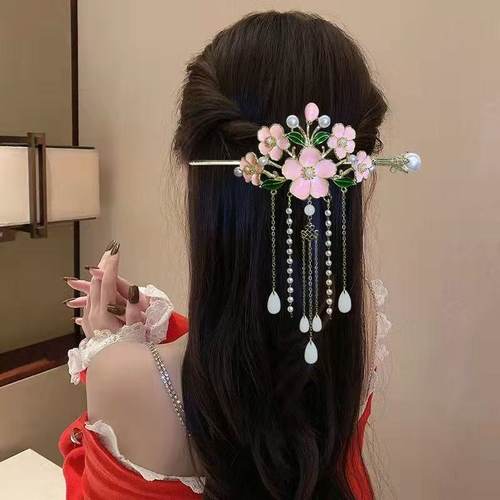 仙气花朵流苏旗袍发夹
