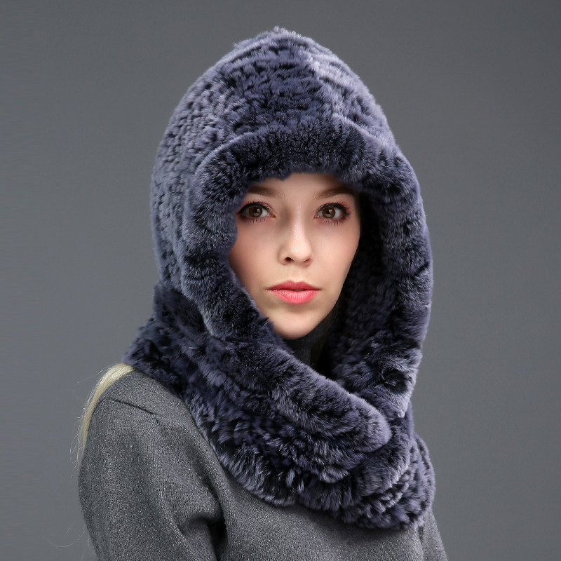 兔毛帽子围巾一体女士秋冬季韩版獭兔毛户外加厚保暖中老年皮草帽