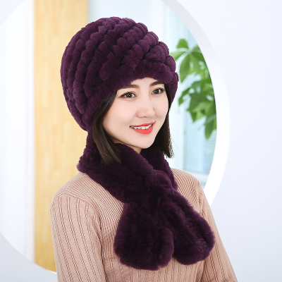皮草帽子老太太帽子冬季女款真獭兔毛妈妈奶奶帽中老年人保暖围巾