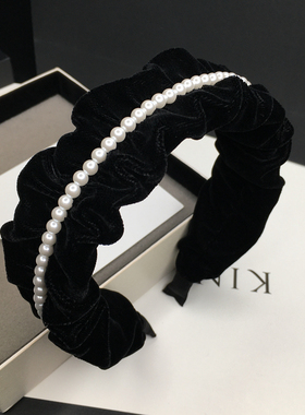 丝绒褶皱发箍简约气质黑色发卡日韩优雅气质头箍淑女洋气发窟发饰