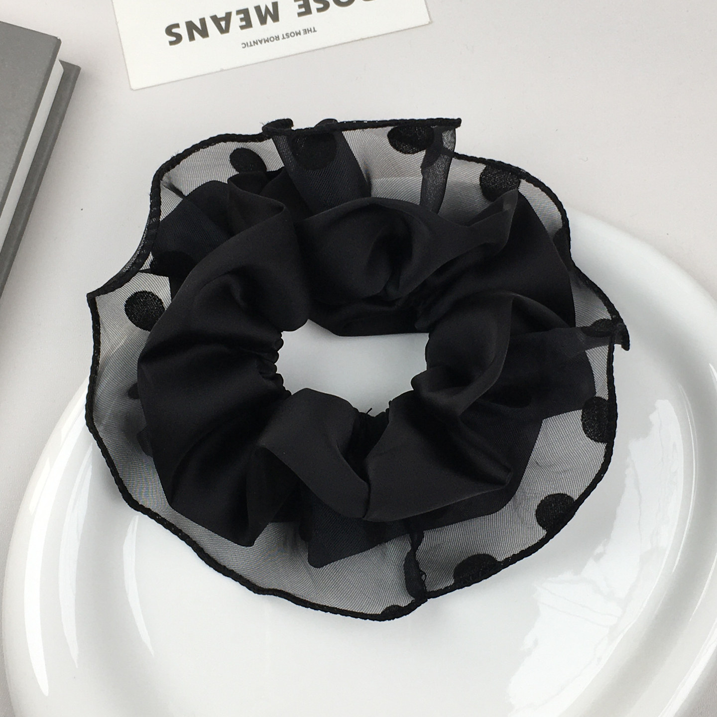 韩系时尚洋气黑色波点网纱大肠圈发圈扎发绑发丸子头马尾头绳发绳,饰品/流行首饰/时尚饰品新,发饰,淘宝优惠券,粉丝福利购,淘宝优惠卷