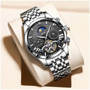 新款 冠琴陀飞轮全自动钢带手表机械手表男钢运动精钢夜光国产腕表