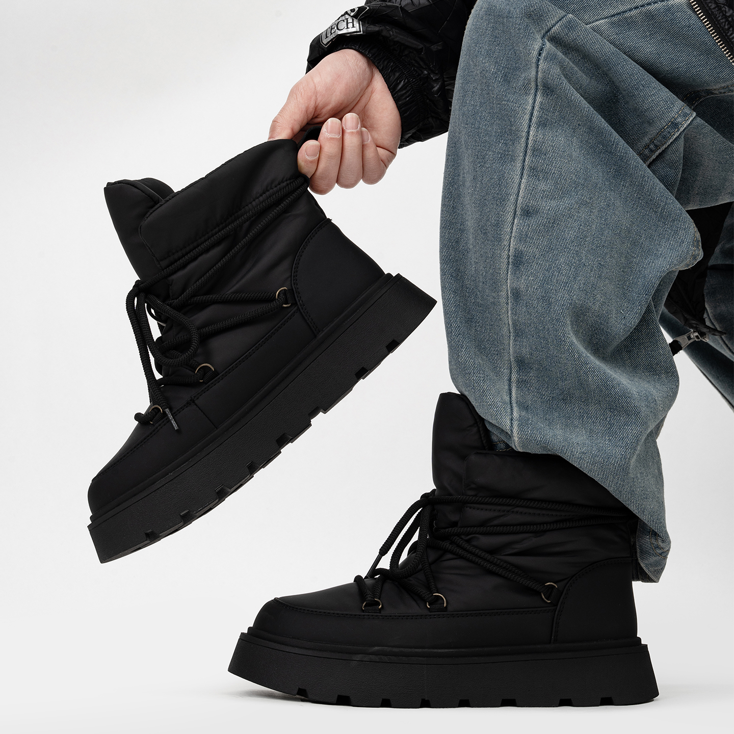 黑武士机能风厚底雪地靴男女冬季加绒工装马丁靴高帮保暖东北棉鞋