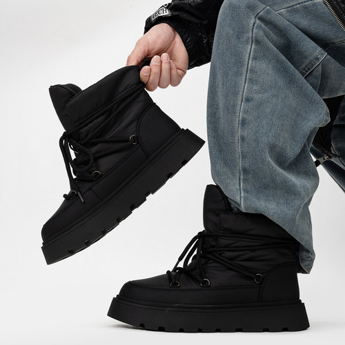 黑武士机能风厚底雪地靴男女冬季加绒工装马丁靴高帮保暖东北棉鞋