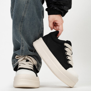 黑白简约8cm隐形增高板鞋男厚底松糕面包鞋通勤休闲德比大头鞋女