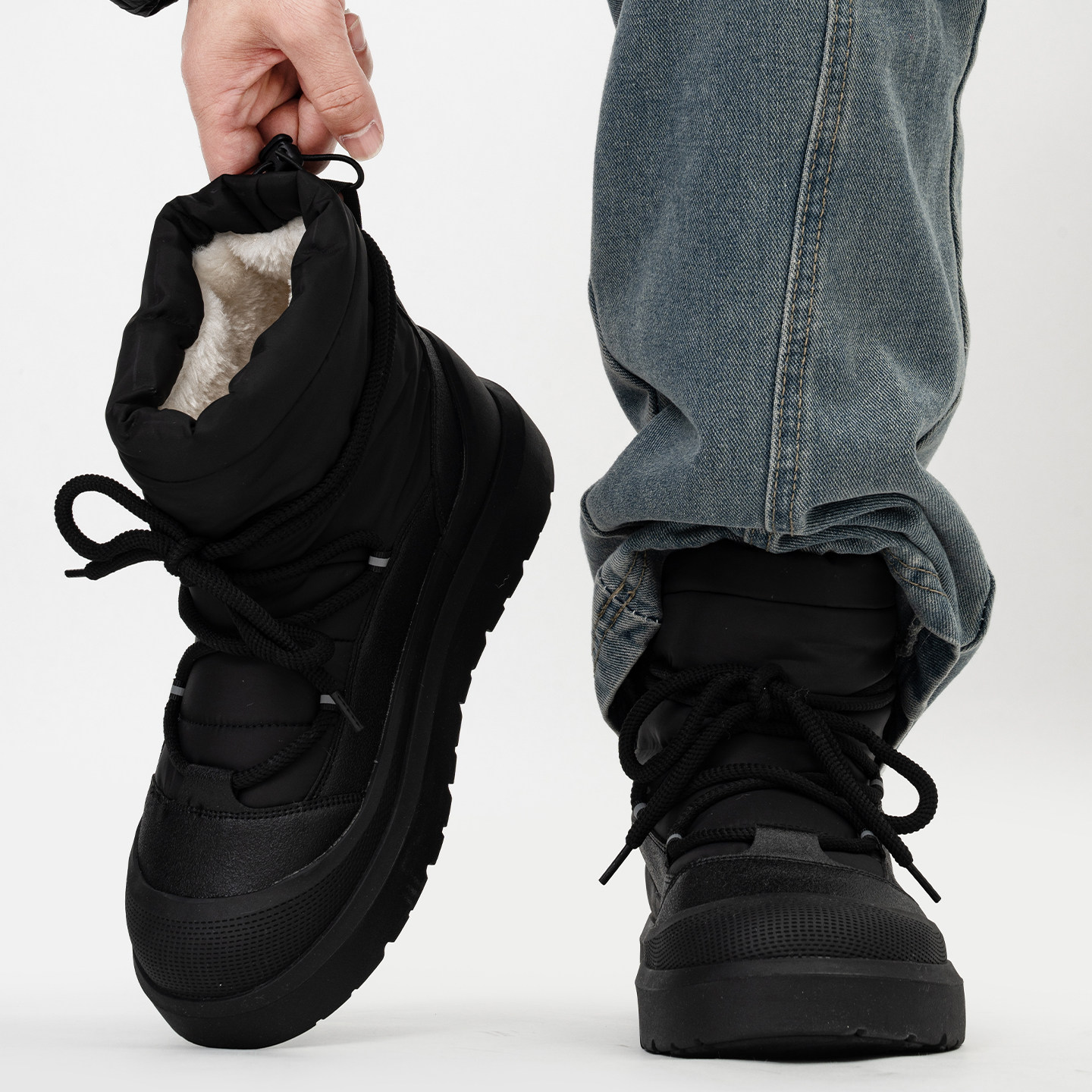 冬季加绒黑武士雪地靴男潮机能风厚底工装马丁靴高帮保暖东北棉鞋