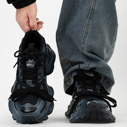 灰色8cm隐形增高鞋男女巴黎3XL复古做旧老爹鞋美式厚底户外休闲鞋