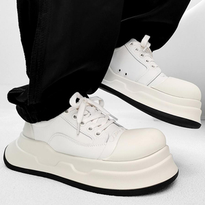 白色米奇大头鞋男女潮牌美式圆头帆布鞋情侣小众厚底增高丑萌板鞋