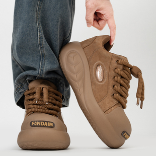 明星同款开口笑丑萌面包鞋男女隐形内增高厚底板鞋复古休闲大头鞋